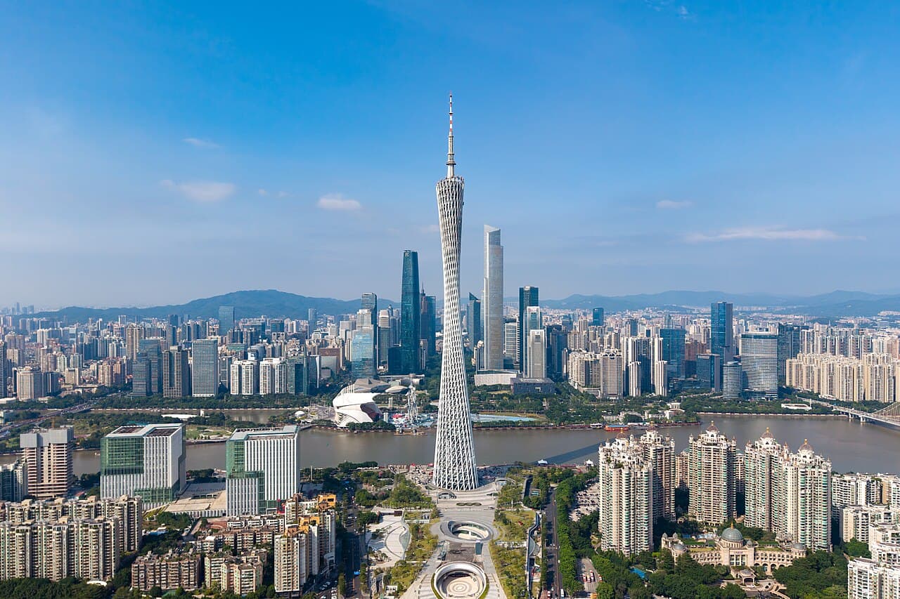 Canton Tower rising above Guangzhou's modern skyline