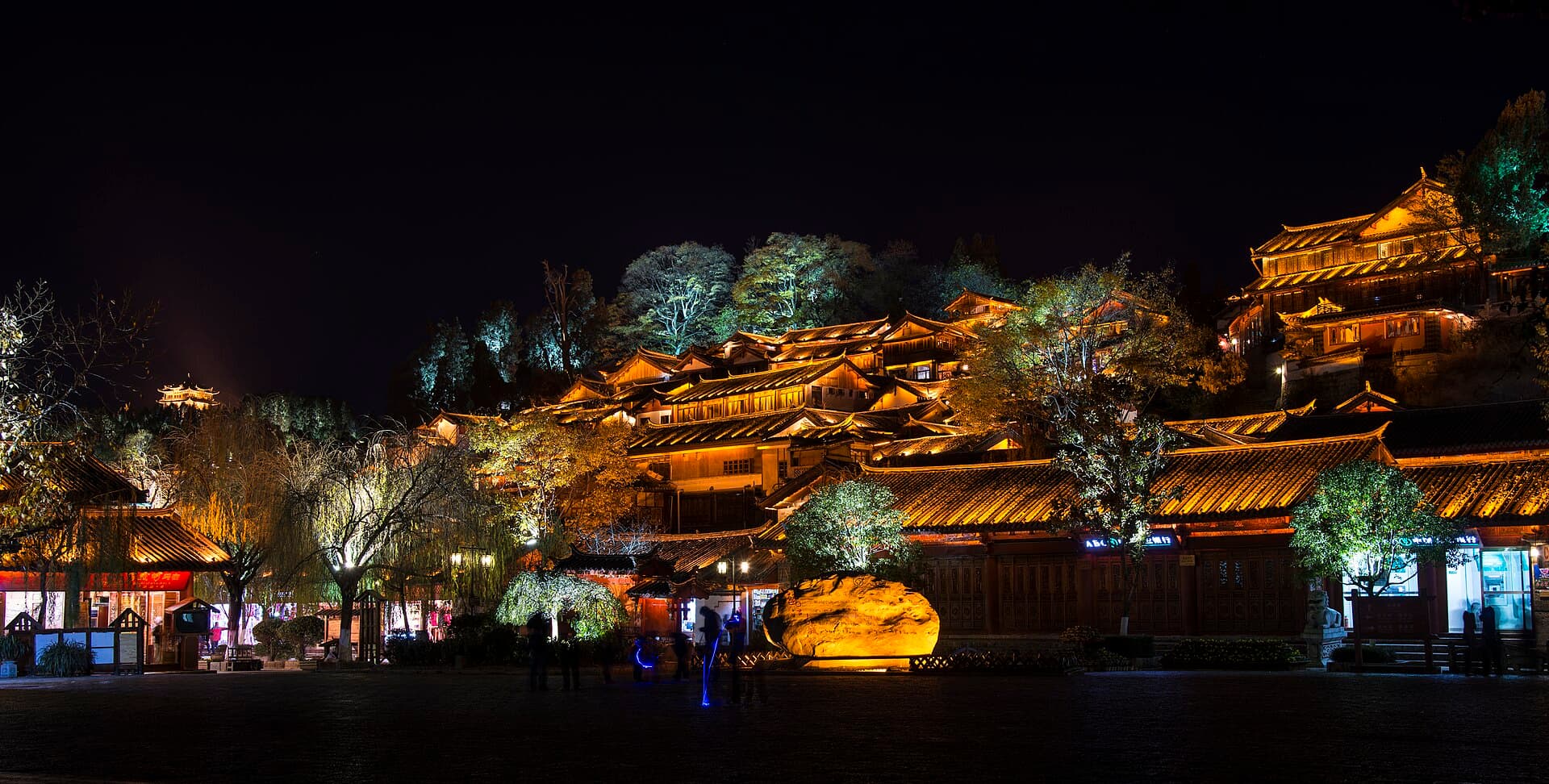 Lijiang Old Town illuminated in the evening