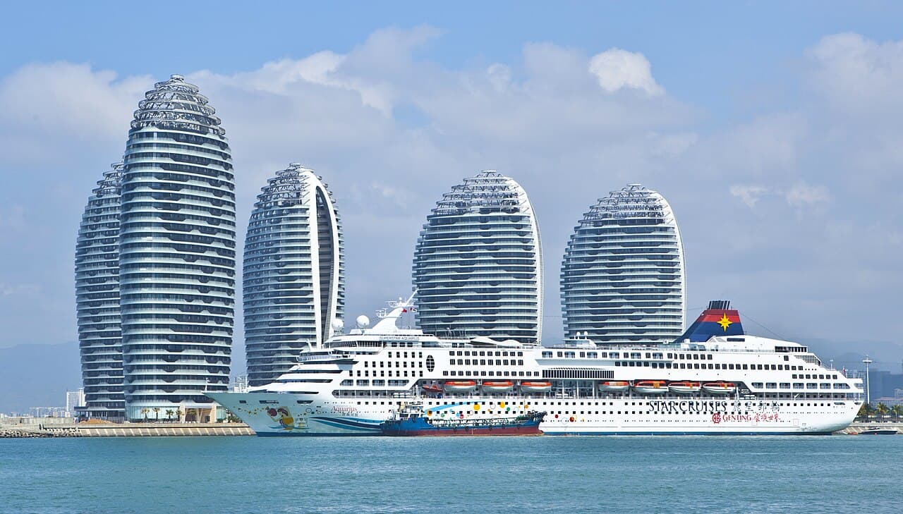 Phoenix Island and a cruise ship in Sanya Bay